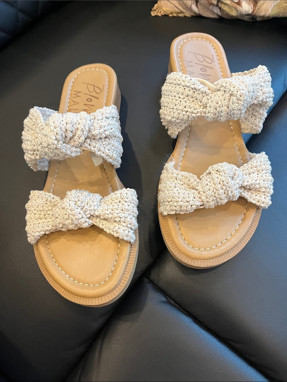 Blowfish Crochet Double-Knot Slide Sandals in Natural Beige